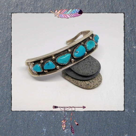 Native Hopi Stephen Hyson Naseyoma Turquoise Set Bracelet